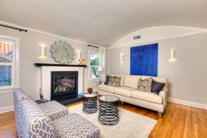 Living room of Charles Bukowski's childhood home in Los Angeles after renovation
