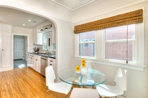 Breakfast nook of Charles Bukowski's childhood home in Los Angeles after renovation